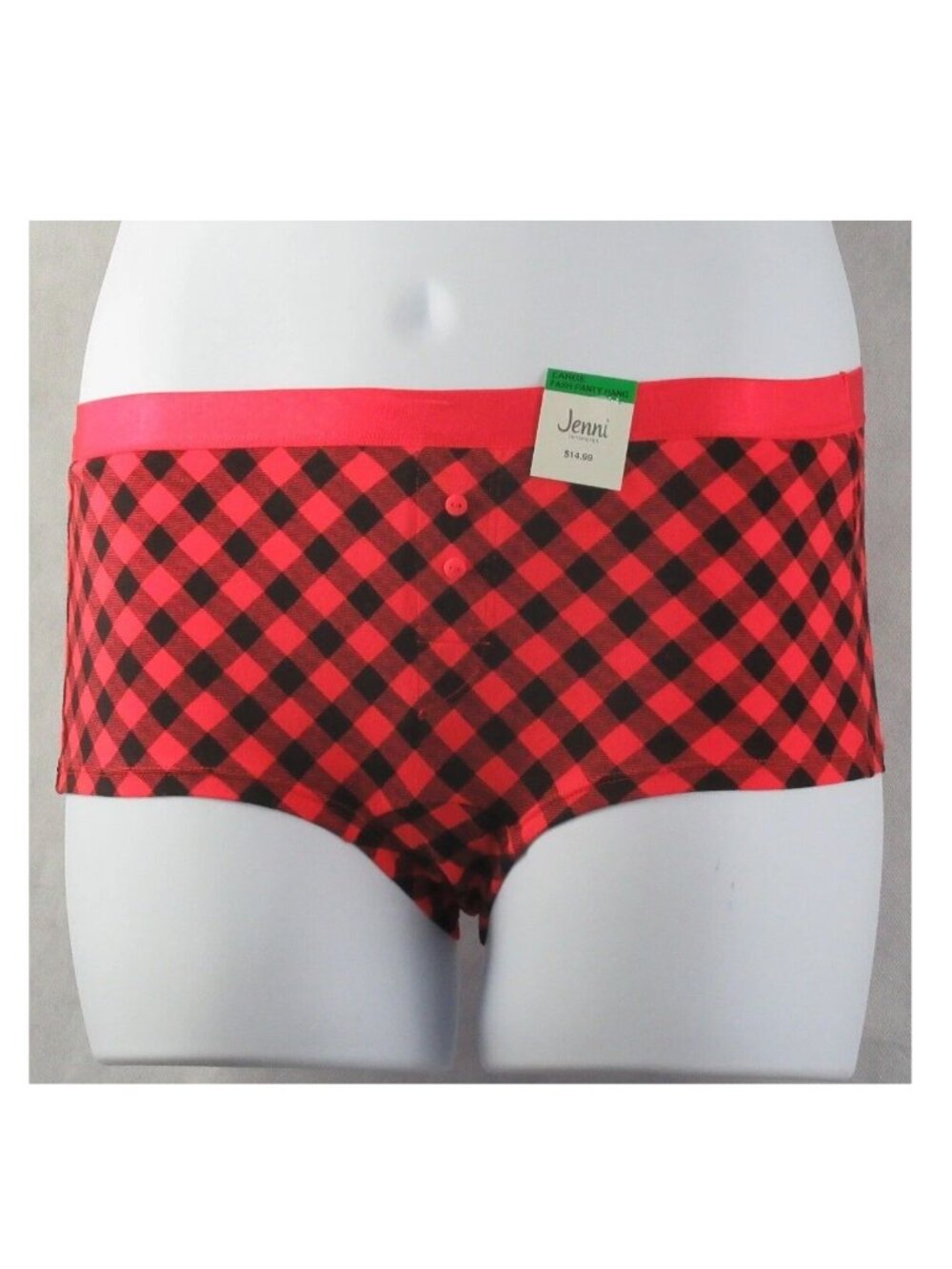 Jenni Women's Boyshort Panty Underwear, Buffalo Check Red Black Multi